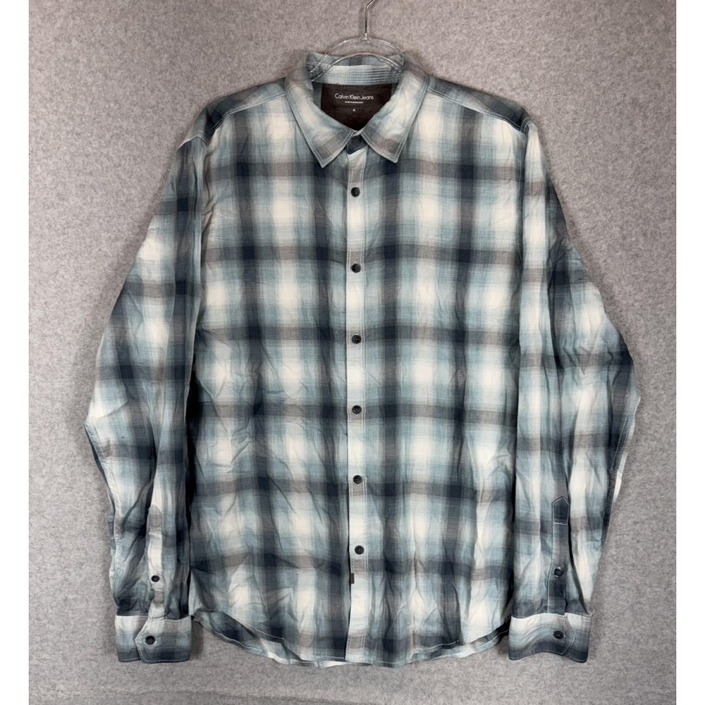 Calvin Klein Jeans Shirt Mens Medium Plaid Button Up Long Sleeve Casual